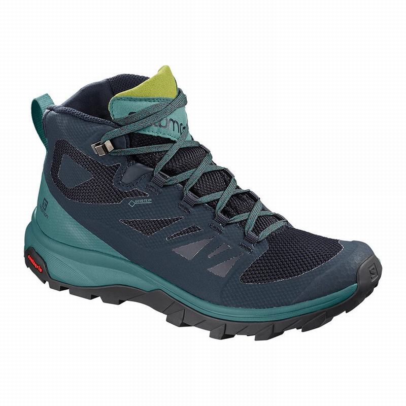 SALOMON OUTLINE MID GORE-TEX Philippines - Women's Hiking Boots - Navy/Green | 459638-UIM